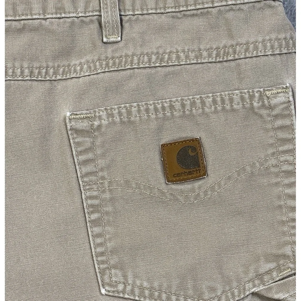 VTG Carhartt Shorts Men Sz 42 Beige Carpenter Cotton Rugged Canvas Work Short